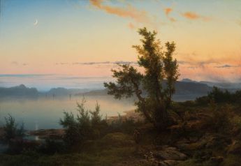 Abendlandschaft bei Mondschein