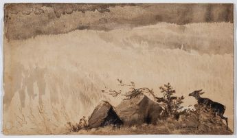 Böhmische Gebirgslandschaft mit Reh