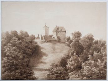 Hügellandschaft mit Burg