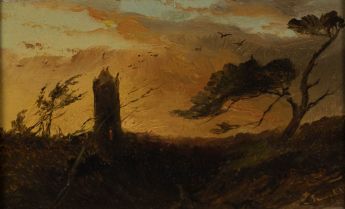 Abendlandschaft mit Wölfen