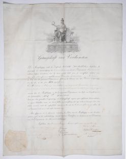 Zeugnis der Verdienste für  B.C. Koekkoek