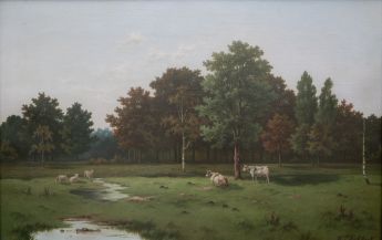 Landschaft mit Rindern und Schafen