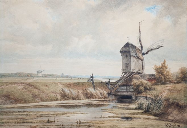 Polderlandschaft mit Mühle