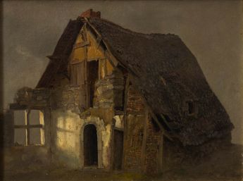 Gewitterlicht auf einer verfallenen Scheune