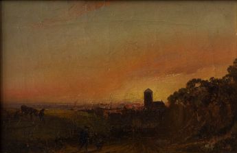 Blick auf Niederelten in Abenddämmerung