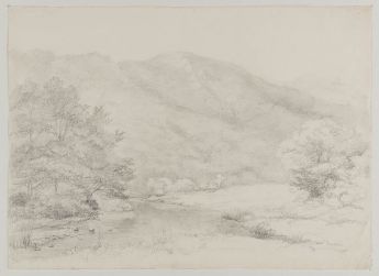 Bach am Fuß eines Gebirges