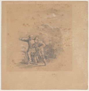 Bauer und Jäger in Nachtlandschaft