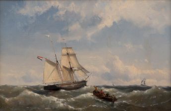 Segelschiff und Schaluppe auf See