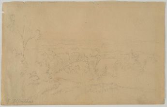 Blick in eine Landschaft, von einem Hang aus gesehen