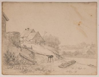 Häuser auf hohem Flussufer