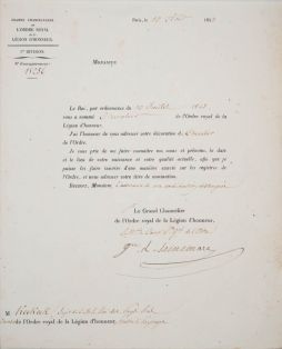 Begleitschreiben zur Verleihung des Ordens an B.C. Koekkoek