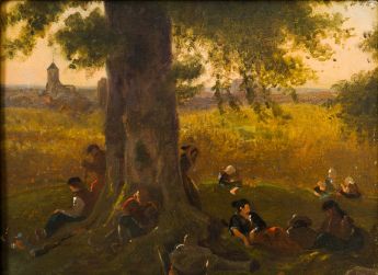 Figuren unter einem Baum sitzend