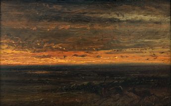 Abendliche Landschaft mit flüchtenden Hirschen