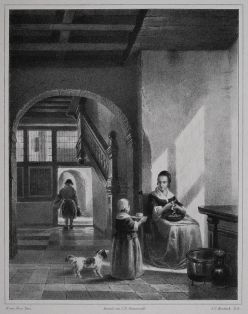 Interieurszene mit Frau und Kind