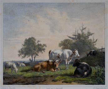 Weideszene mit Kühen und Schafen, 1838
