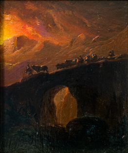 Heimziehende Herde in Gebirgslandschaft