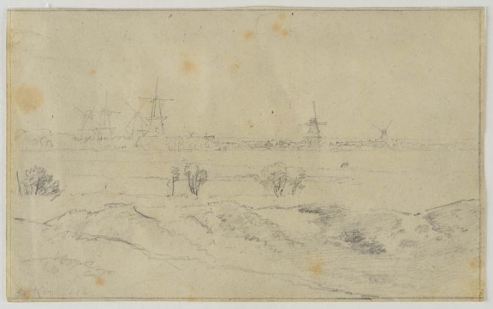 Holländische Landschaft mit Mühlen