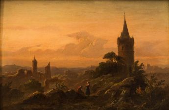 Landschaft mit Ruine und Turm