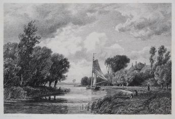 Landschaft mit Segelboot auf einem Fluss