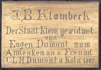 Stiftungsplakette eines Gemäldes von J. B. Klombeck