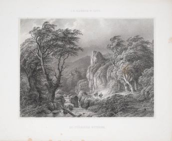 Wildbach in bergiger, felsiger Landschaft bei Sturm