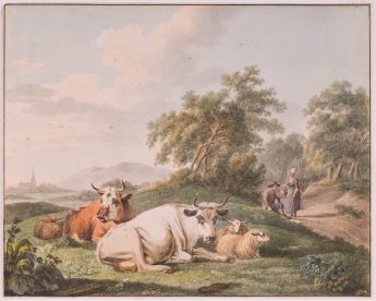 Kühe und Schafe in Landschaft