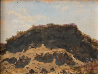 Mit Heide bewachsener Hügel