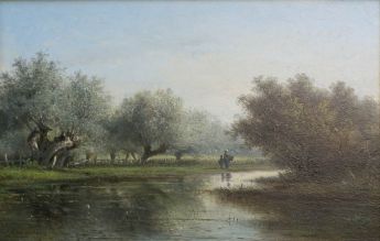 Wiesenlandschaft mit Kopfweiden an einem Wasser