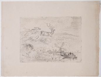 Landschaft mit Skizzen von Hirschen