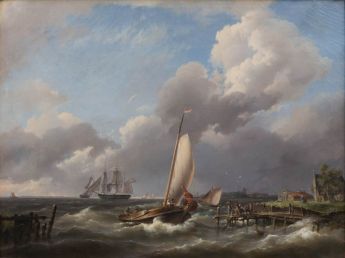 Schiffe vor der Küste Zeelands bei Sturm